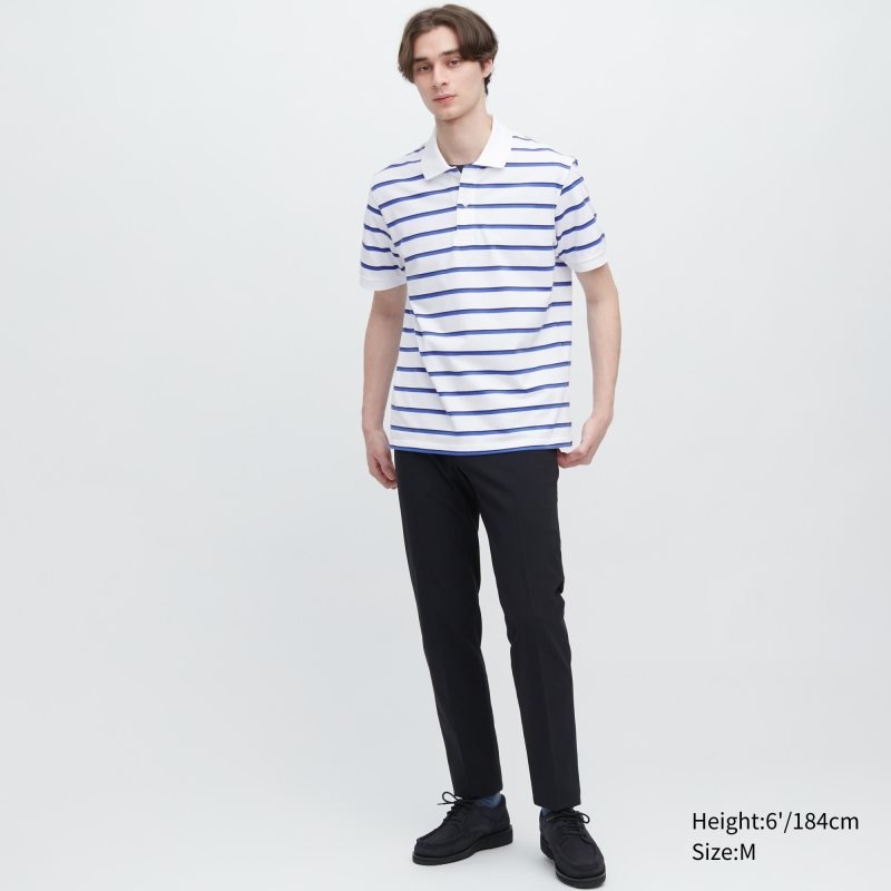 Navy Men Uniqlo Dry Pique Striped Short-sleeve Polo Shirts | USA LGICY-5076