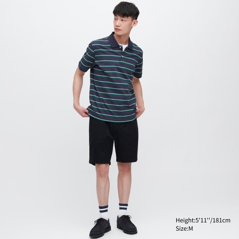 Navy Men Uniqlo Dry Pique Striped Short-sleeve Polo Shirts | USA LGICY-5076