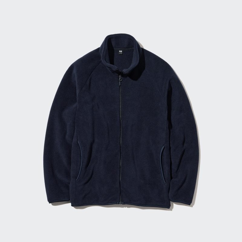 Navy Men Uniqlo Fleece Long-sleeve Full-zip Jackets | USA DJSER-8164