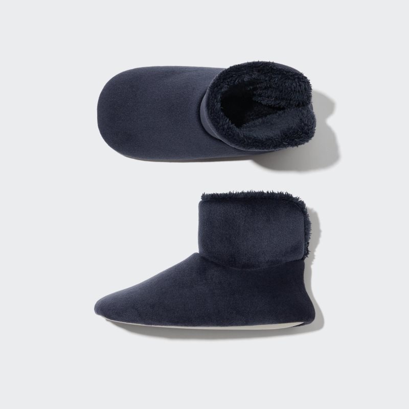 Navy Men Uniqlo Fleece Room (Velour) Slippers | USA ZSADC-6081