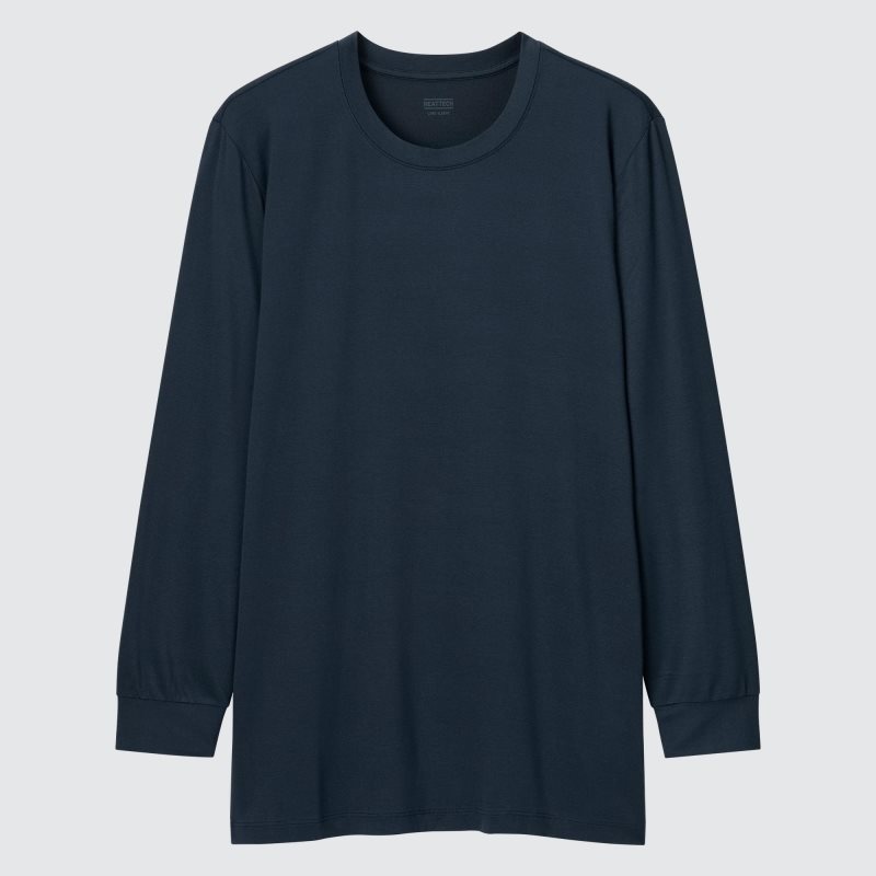 Navy Men Uniqlo Heattech Crew Neck Long-sleeve (2021 Edition) T Shirts | USA PSRXV-1950