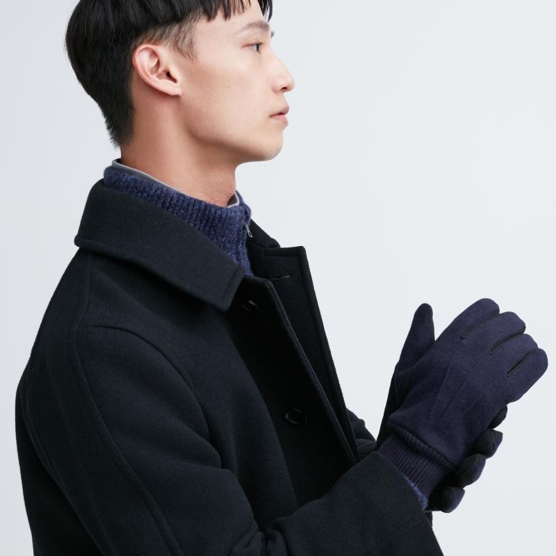 Navy Men Uniqlo Heattech Lined Faux Wool Gloves | USA WNUYI-6794