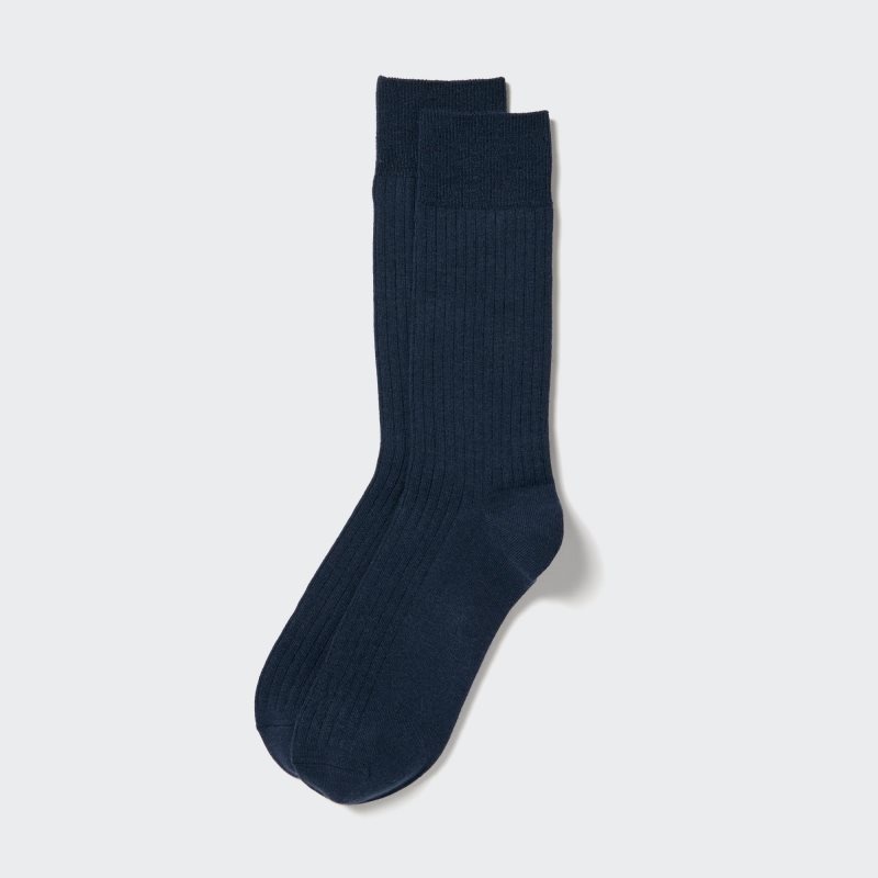 Navy Men Uniqlo Heattech Wide Ribbed Socks | USA BNXLJ-0423