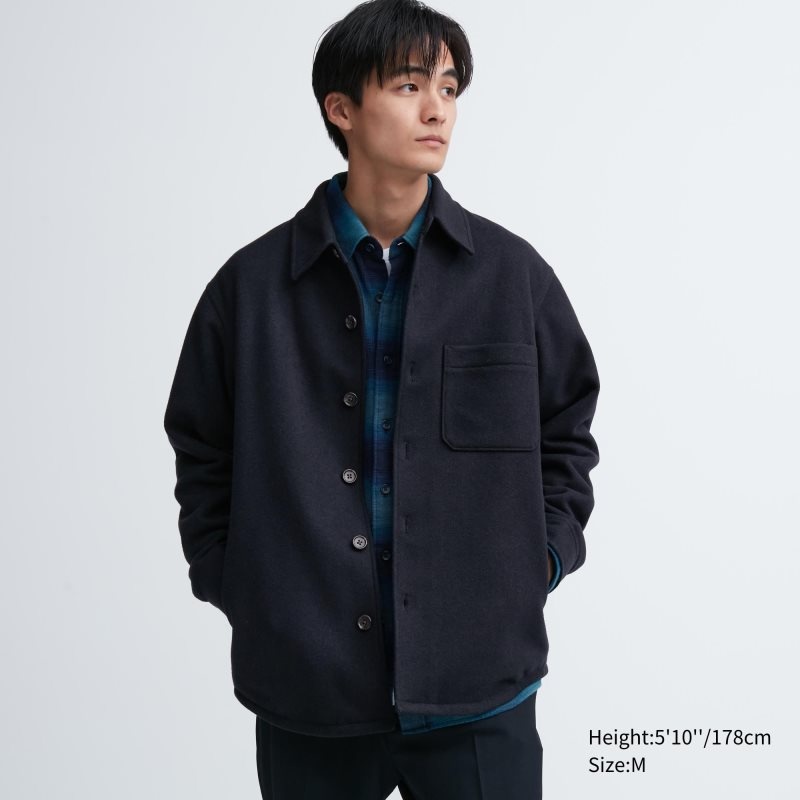 Navy Men Uniqlo Overshirt Jackets | USA SNXAK-4562