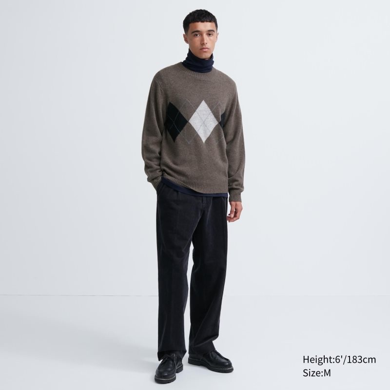 Navy Men Uniqlo Premium Lambswool Crew Neck Long-sleeve Sweaters | USA QWFRL-0425