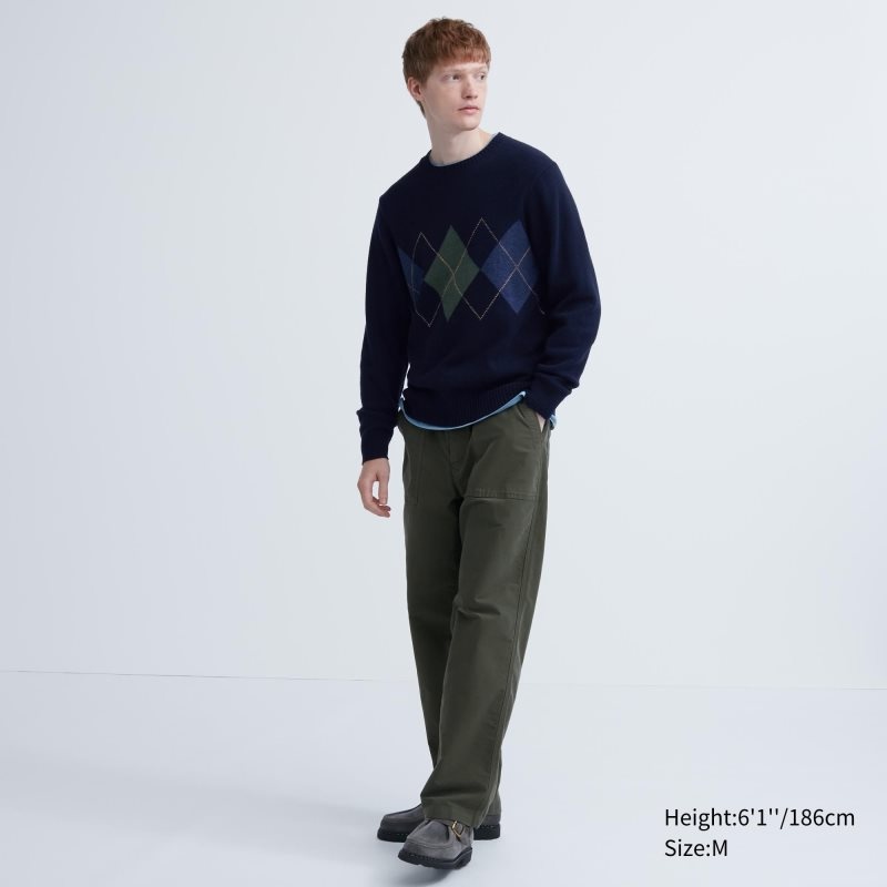 Navy Men Uniqlo Premium Lambswool Crew Neck Long-sleeve Sweaters | USA QWFRL-0425