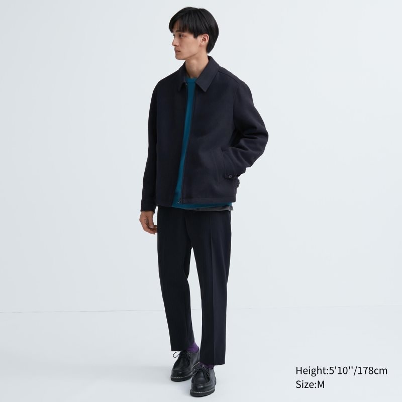 Navy Men Uniqlo Single Collar Short Jackets | USA FMDUQ-6705