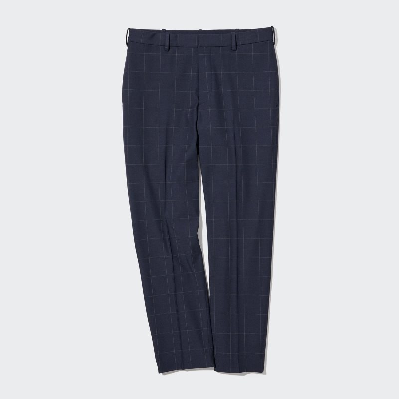 Navy Men Uniqlo Smart Ankle (2-way Stretch Windowpane) Pants | USA ORPAU-9803