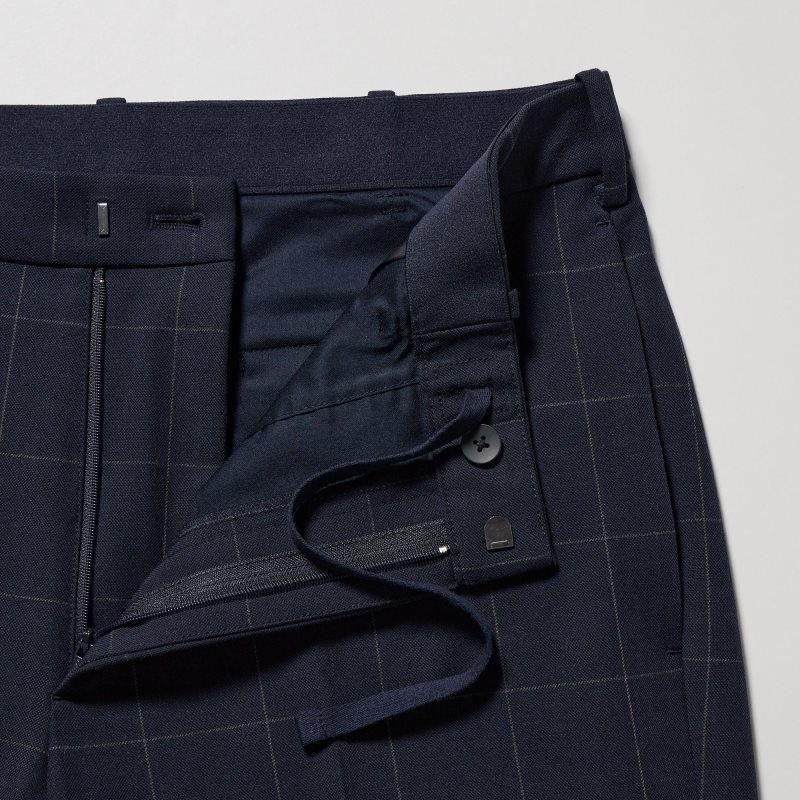 Navy Men Uniqlo Smart Ankle (2-way Stretch Windowpane) Pants | USA ORPAU-9803