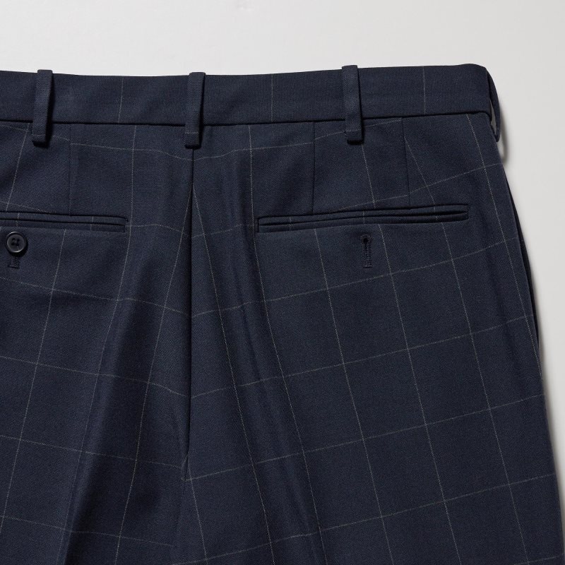 Navy Men Uniqlo Smart Ankle (2-way Stretch Windowpane) Pants | USA ORPAU-9803