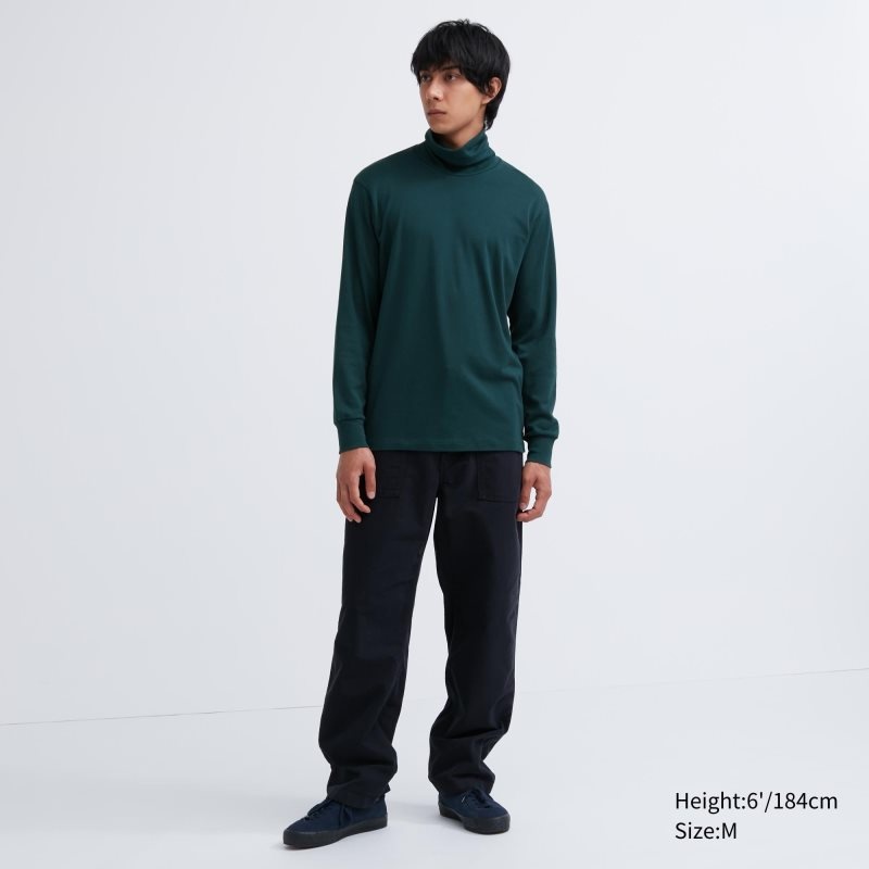 Navy Men Uniqlo Soft Brushed Turtleneck Long-sleeve T Shirts | USA GCXTR-0314