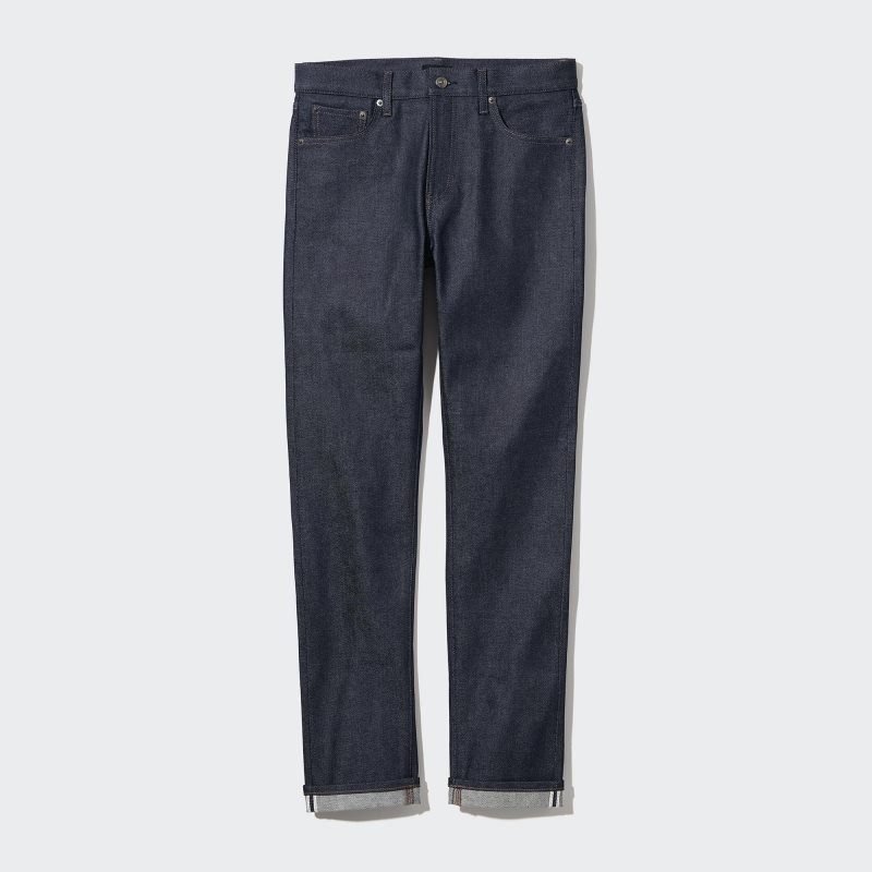 Navy Men Uniqlo Stretch Selvedge Slim-fit Jeans | USA DKFAL-9568