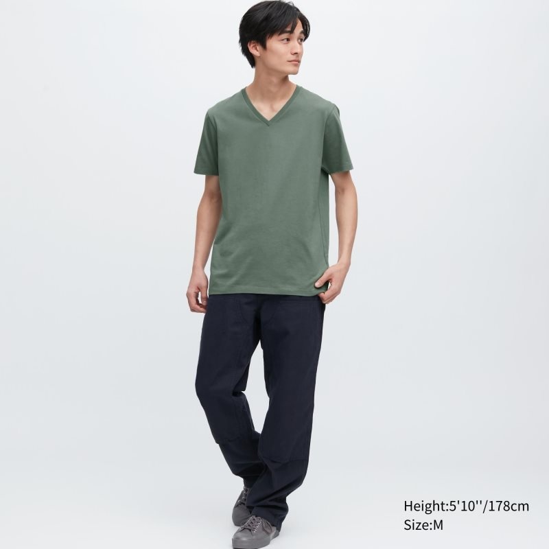 Navy Men Uniqlo Supima® Cotton V-neck Short-sleeve T Shirts | USA QLDEM-8739