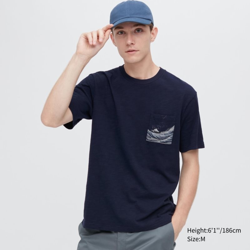 Navy Men Uniqlo Ukiyo-e Ut (Short-sleeve Graphic) T Shirts | USA EBJUW-4851