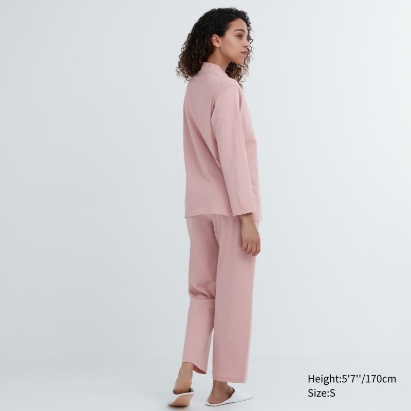 Navy Women Uniqlo Airism Cotton Long-sleeve Pajamas | USA IOWBL-7016