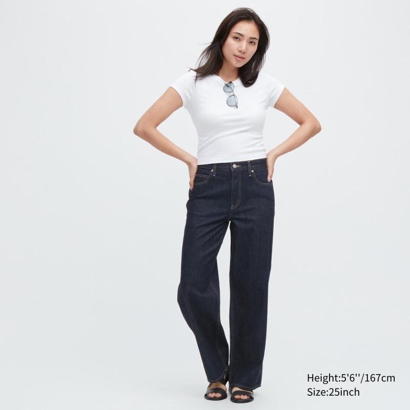 Navy Women Uniqlo Baggy Jeans | USA ZWOFG-4569