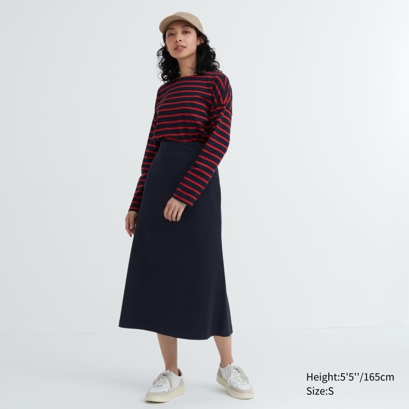 Navy Women Uniqlo Brushed Jersey Flared Skirts | USA WGXRQ-6023