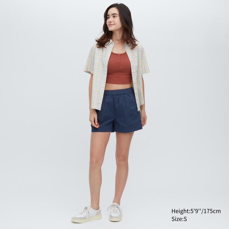 Navy Women Uniqlo Cotton Easy Shorts | USA RWEIU-9260