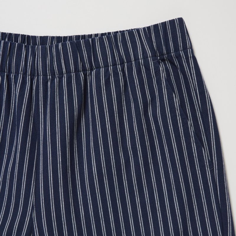 Navy Women Uniqlo Cotton Striped Relaxed Ankle Pants | USA IKTXU-8519