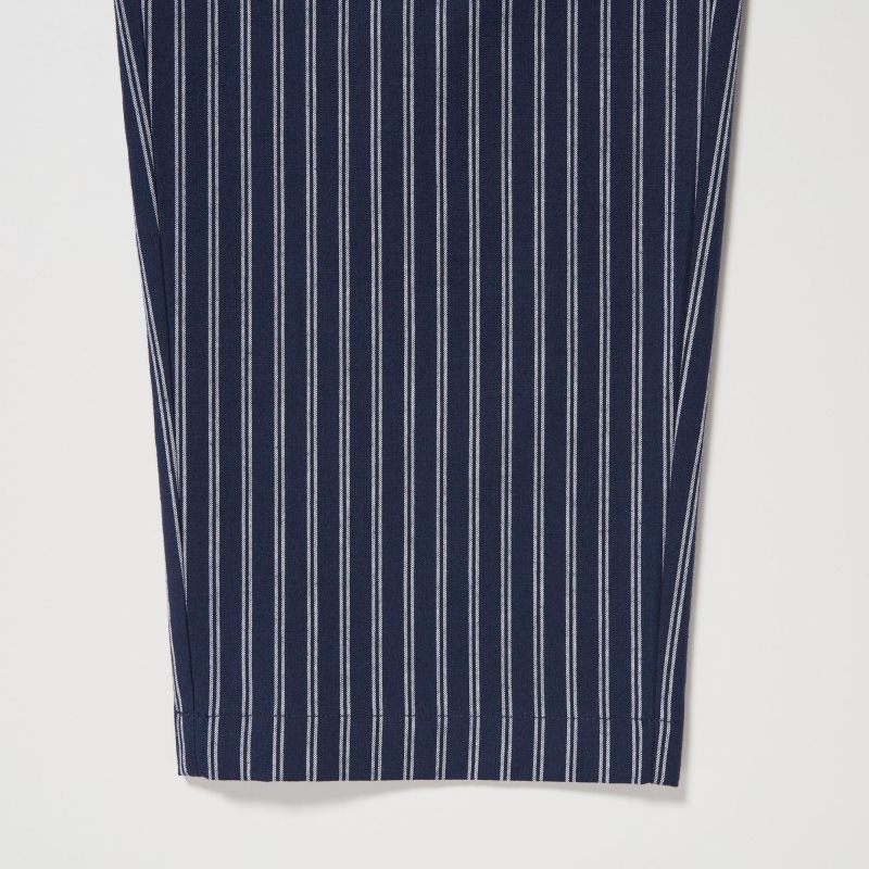 Navy Women Uniqlo Cotton Striped Relaxed Ankle Pants | USA IKTXU-8519