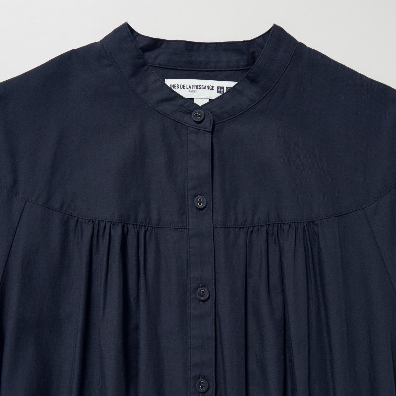 Navy Women Uniqlo Cotton Twill Volume Sleeve Long (Ines De La Fressange) Dress | USA NDUSC-4372