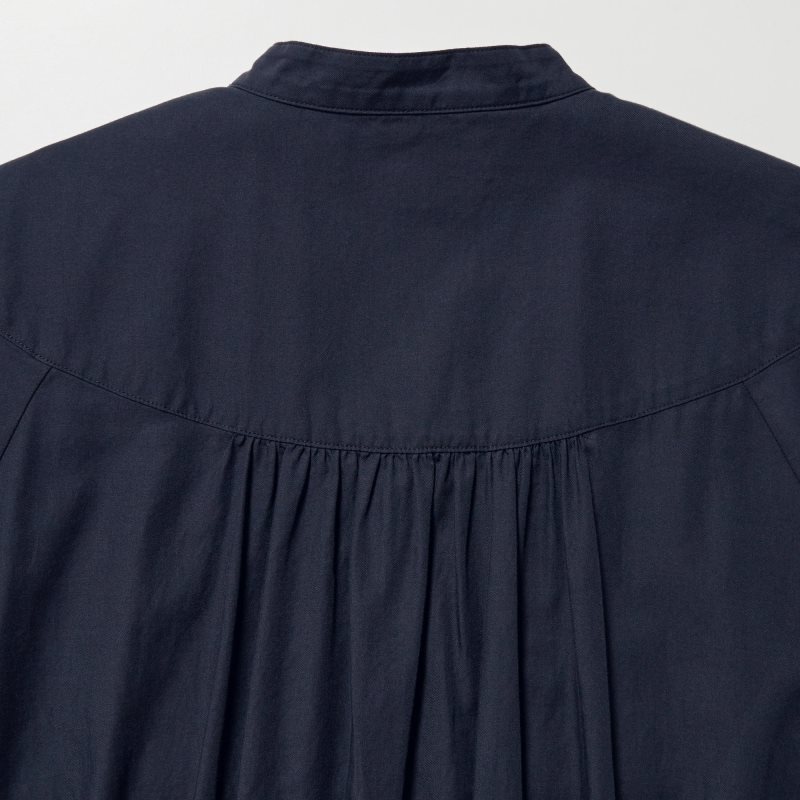 Navy Women Uniqlo Cotton Twill Volume Sleeve Long (Ines De La Fressange) Dress | USA NDUSC-4372