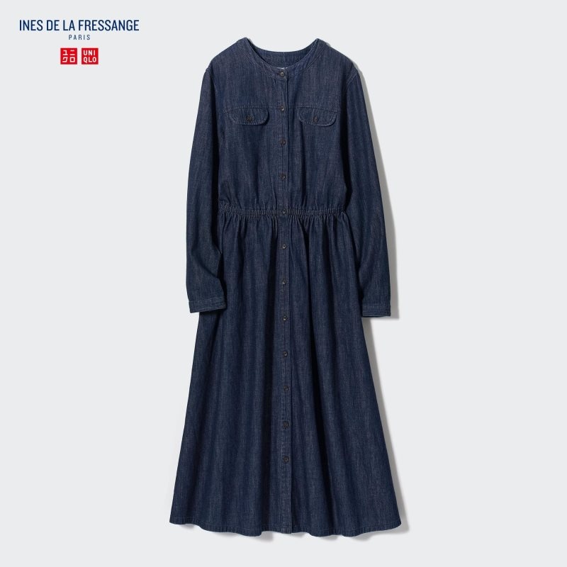 Navy Women Uniqlo Denim Long-sleeve (Ines De La Fressange) Dress | USA PQLMG-8349