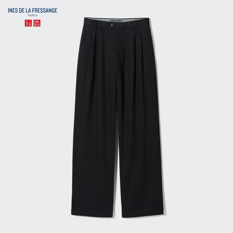 Navy Women Uniqlo Denim Pleated Wide Pants | USA RJWAS-7259