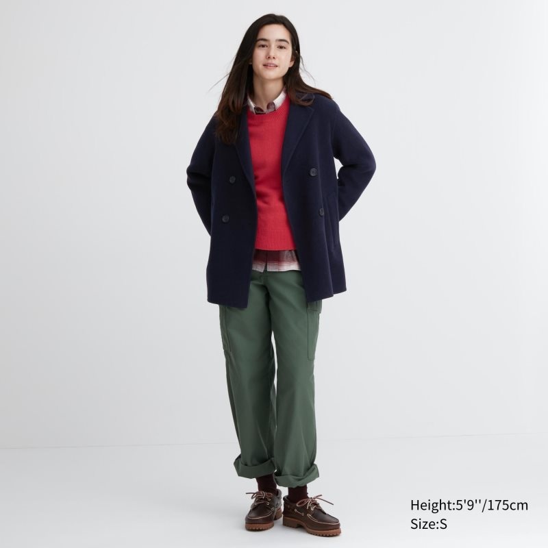 Navy Women Uniqlo Double Face Short Coats | USA OFPSM-3095