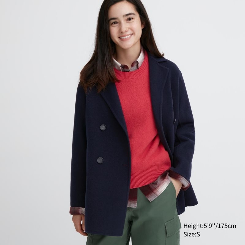 Navy Women Uniqlo Double Face Short Coats | USA OFPSM-3095