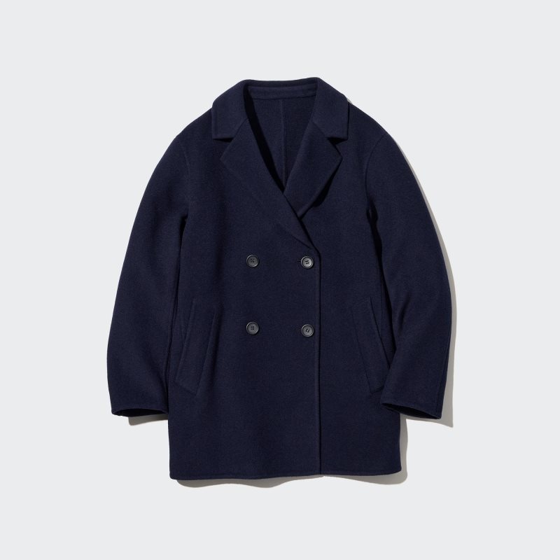 Navy Women Uniqlo Double Face Short Coats | USA OFPSM-3095