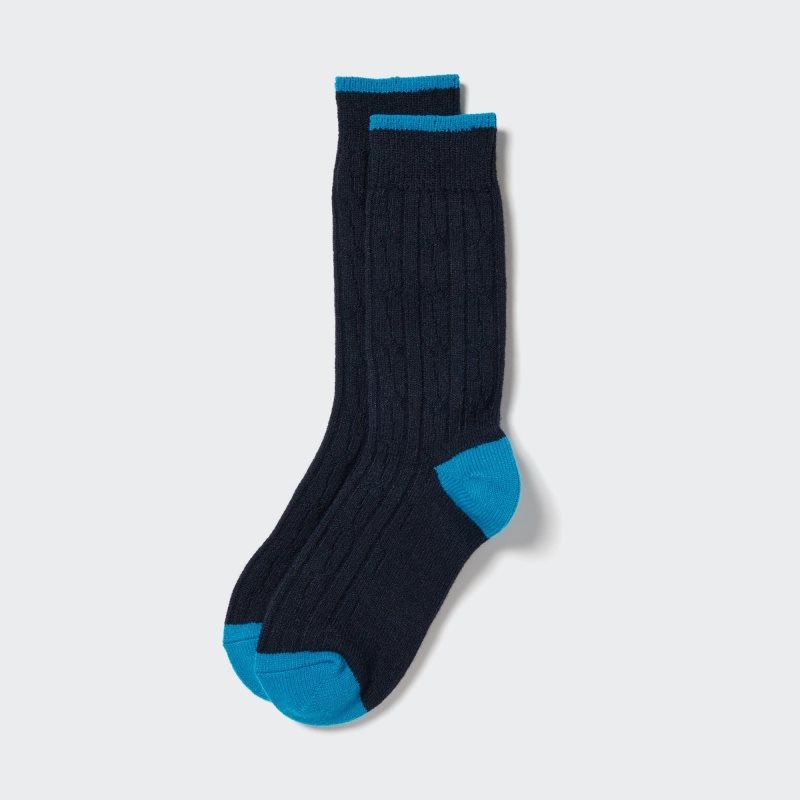 Navy Women Uniqlo Heattech Cable Socks | USA ZGELF-2719