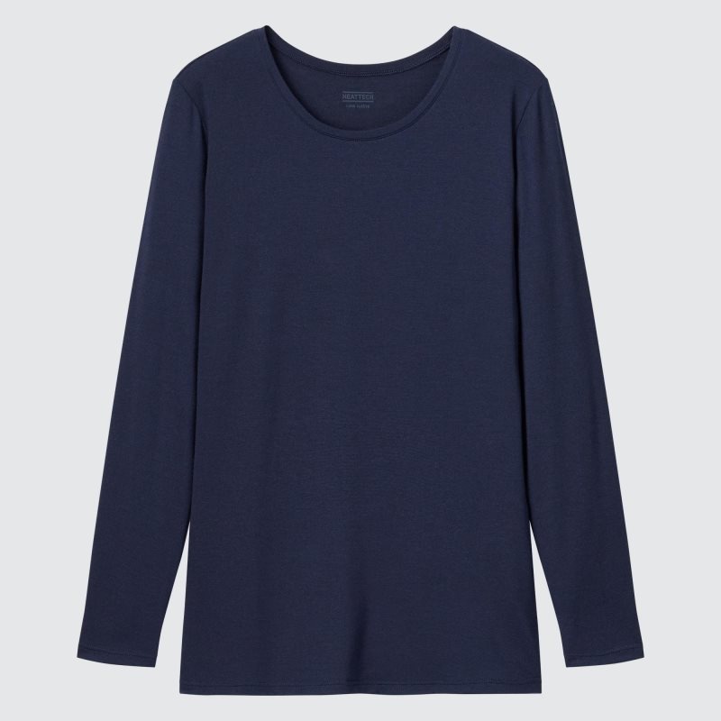 Navy Women Uniqlo Heattech Crew Neck Long-sleeve T Shirts | USA TIDMJ-6259