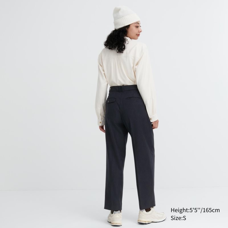 Navy Women Uniqlo Heattech Pleated Tapered Pants | USA DHPWS-3612