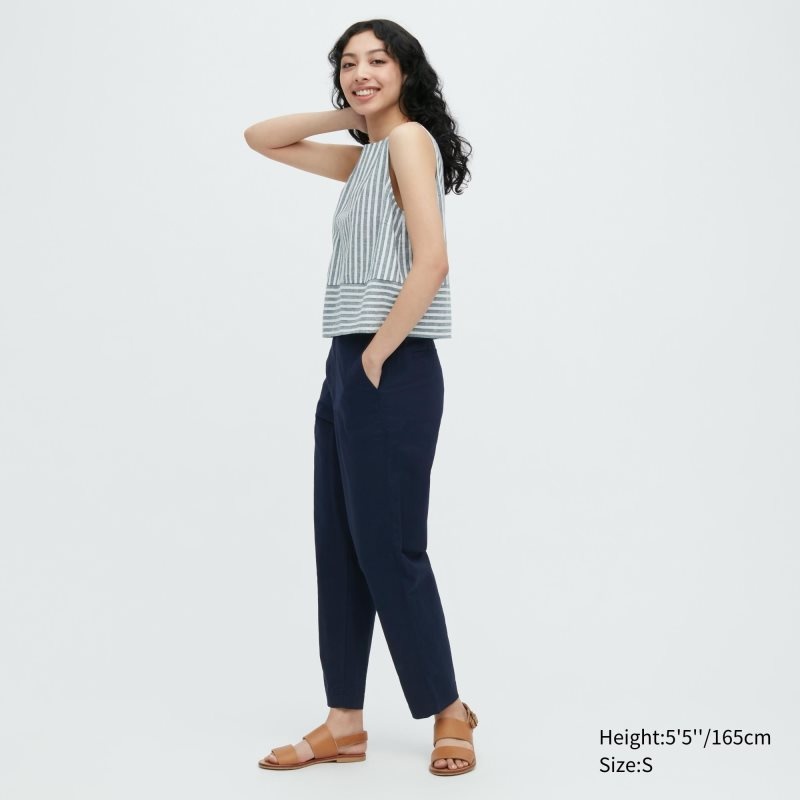 Navy Women Uniqlo Linen Cotton Tapered Pants | USA IUJWV-2846