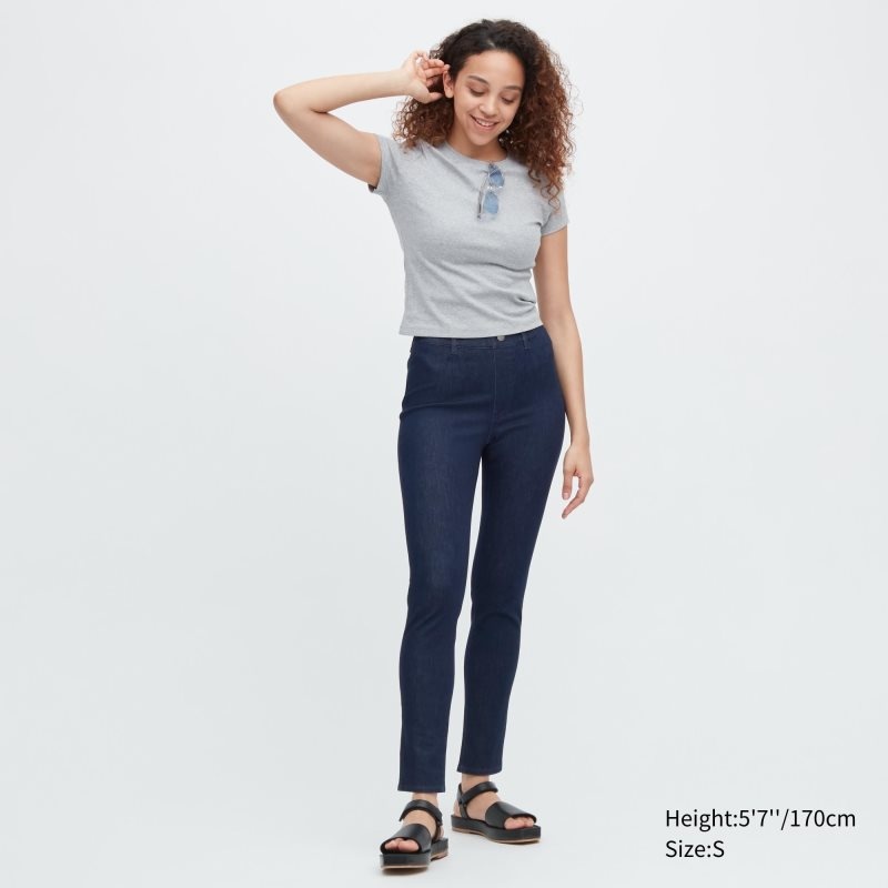 Navy Women Uniqlo Ultra Stretch Denim Leggings Pants | USA ZJPGS-6527