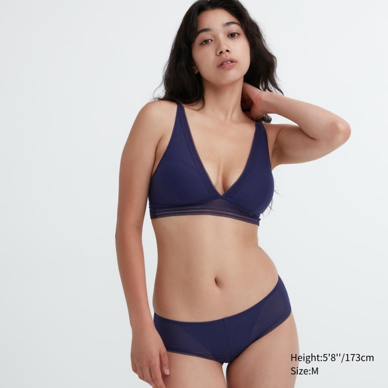 Navy Women Uniqlo Wireless (Plunging Relax, Lace) Bras | USA FAWKM-4790