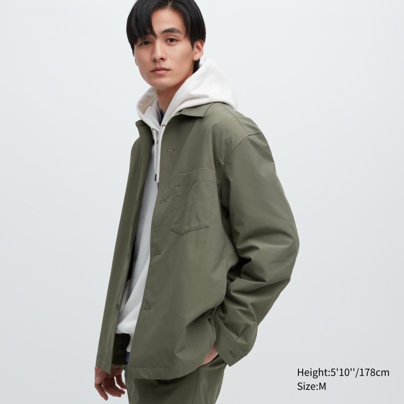 Olive Men Uniqlo Airsense Shirt (Ultra Light Shirt) Jackets | USA EGZHQ-5617