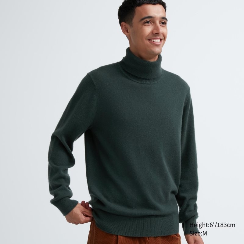 Olive Men Uniqlo Cashmere Turtleneck Long-sleeve Sweaters | USA NOJVF-7908