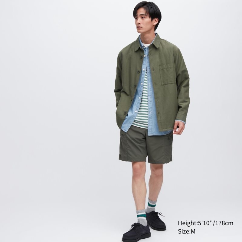 Olive Men Uniqlo Cotton Linen Over Shirt Jackets | USA MPAHG-4261