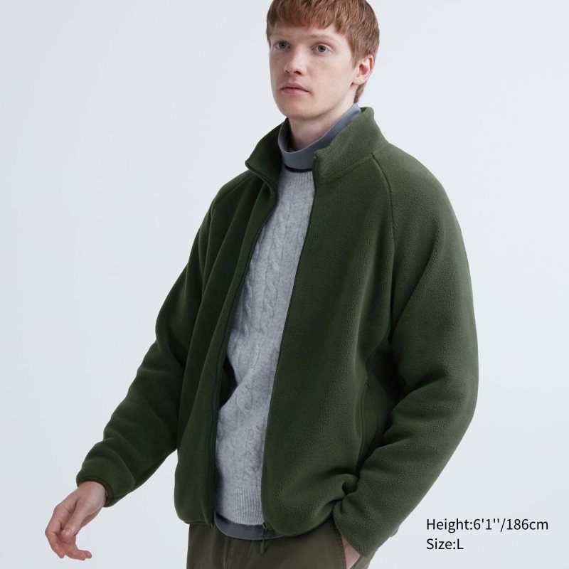 Olive Men Uniqlo Fleece Long-sleeve Full-zip Jackets | USA UWLEO-6907