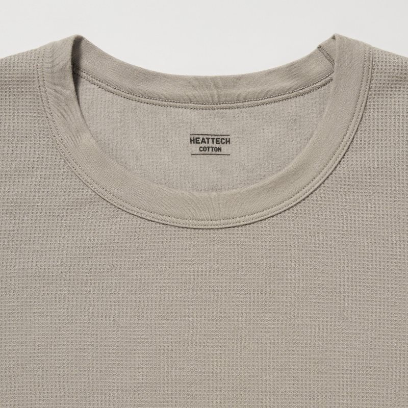 Olive Men Uniqlo Heattech Cotton Waffle Crew Neck (Extra Warm) T Shirts | USA MJAIS-4091