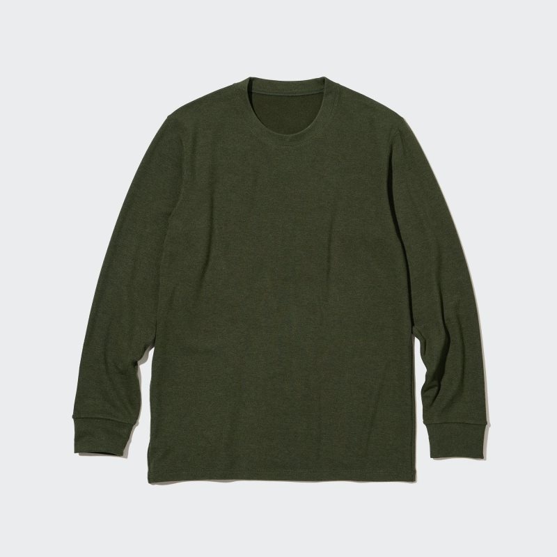 Olive Men Uniqlo Heattech Ultra Warm Crew Neck Long-sleeve T Shirts | USA LZOKY-6182