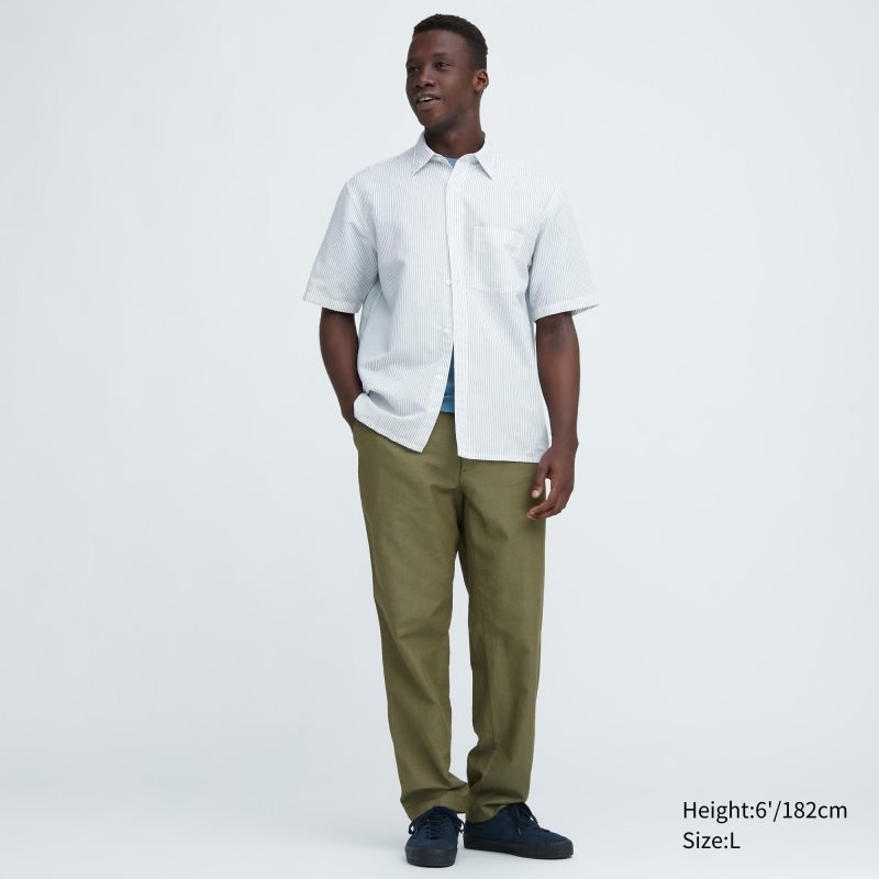 Olive Men Uniqlo Linen Blend Relaxed Pants | USA USCIJ-5379