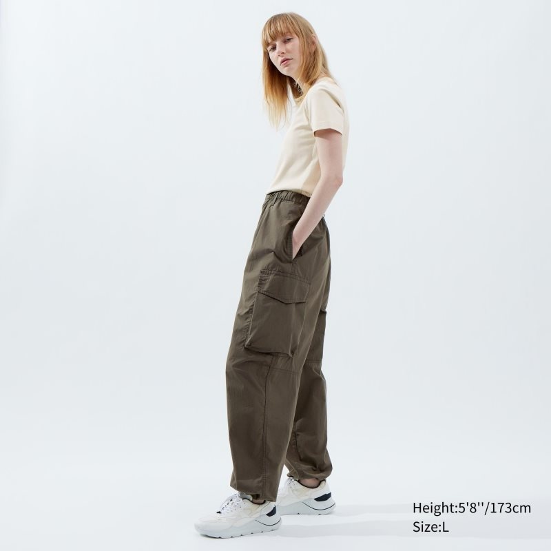 Olive Men Uniqlo U Wide-fit Parachute Cargo Pants | USA VQGLC-0794