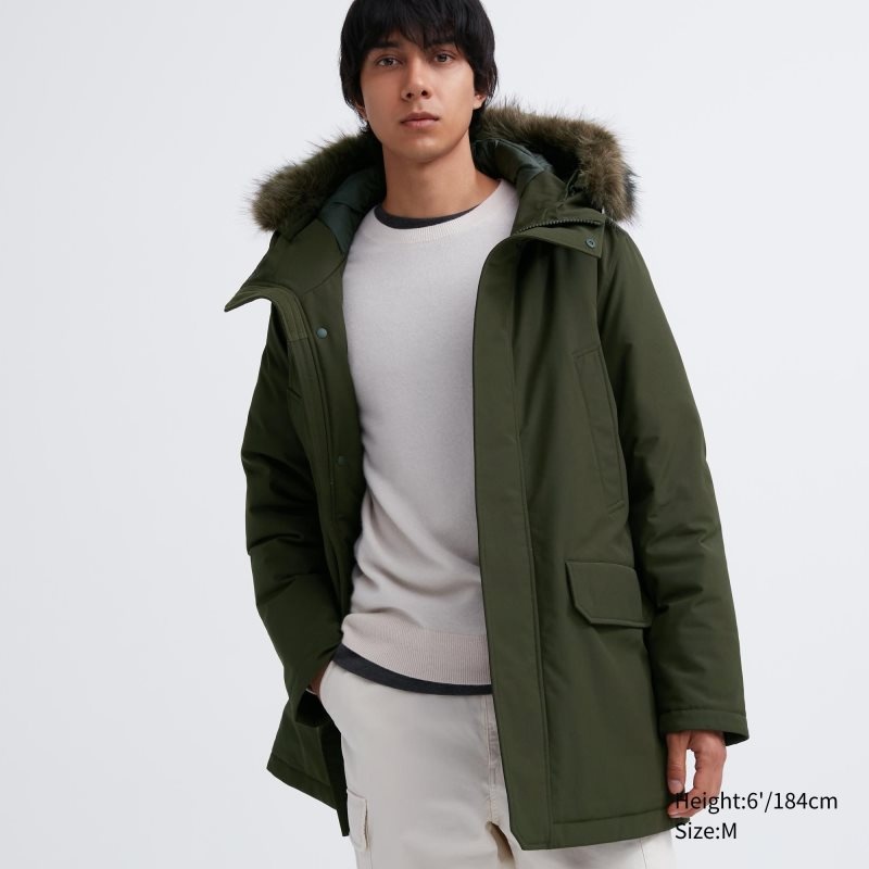 Olive Men Uniqlo Ultra Warm Hybrid Down Coats | USA WYMUP-6502