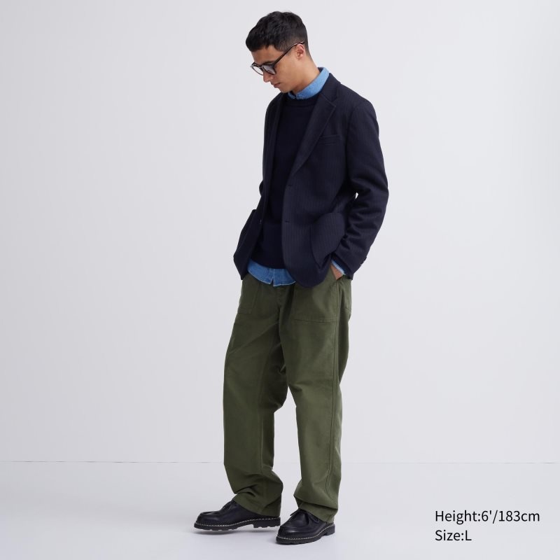 Olive Men Uniqlo Utility Work Pants | USA UTJYV-9820