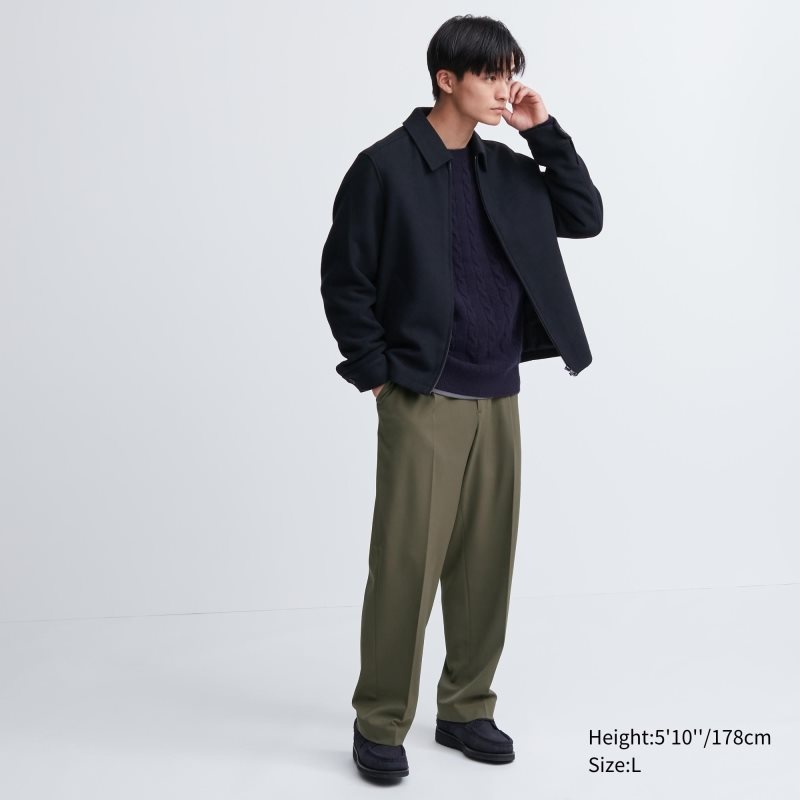 Olive Men Uniqlo Wide-fit Pleated Pants | USA TQKYM-9360