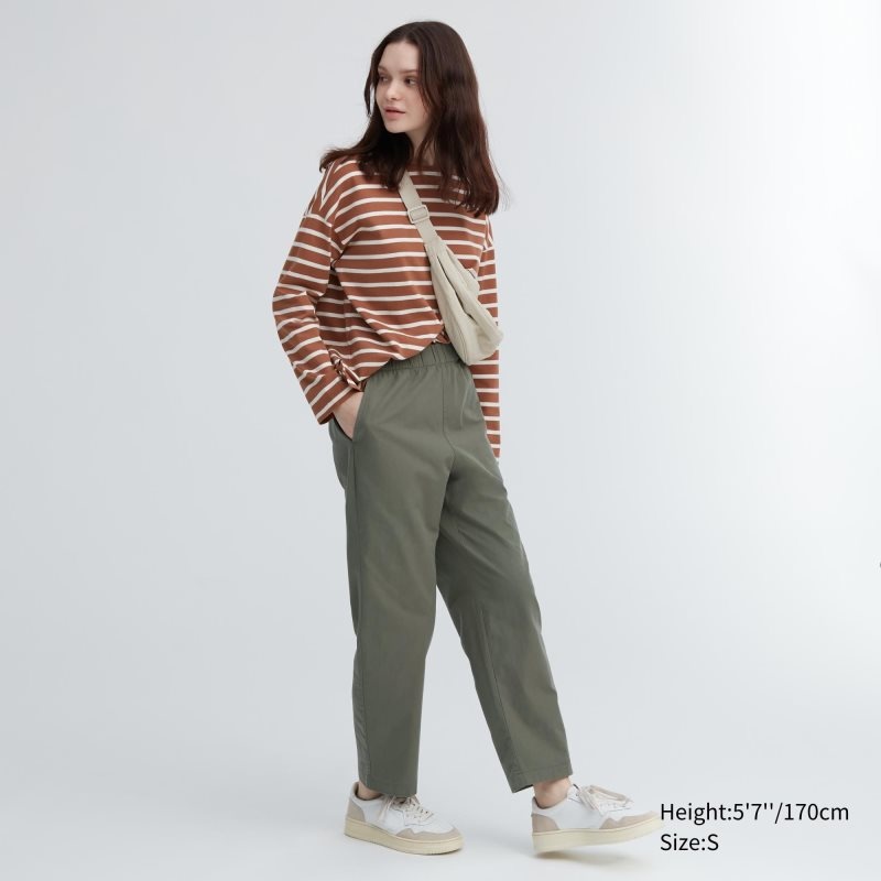 Olive Women Uniqlo Cotton Relaxed Ankle Pants | USA KGPRX-0782