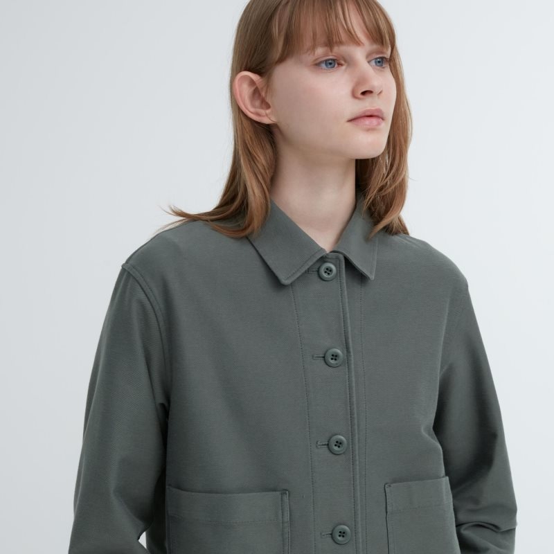 Olive Women Uniqlo Jersey Relaxed Jackets | USA YWPHT-5927